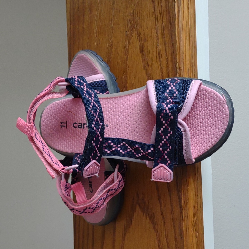 Carters Girls Light Up Sandals Size 11 Pink/Navy Hook and Loop NWOT